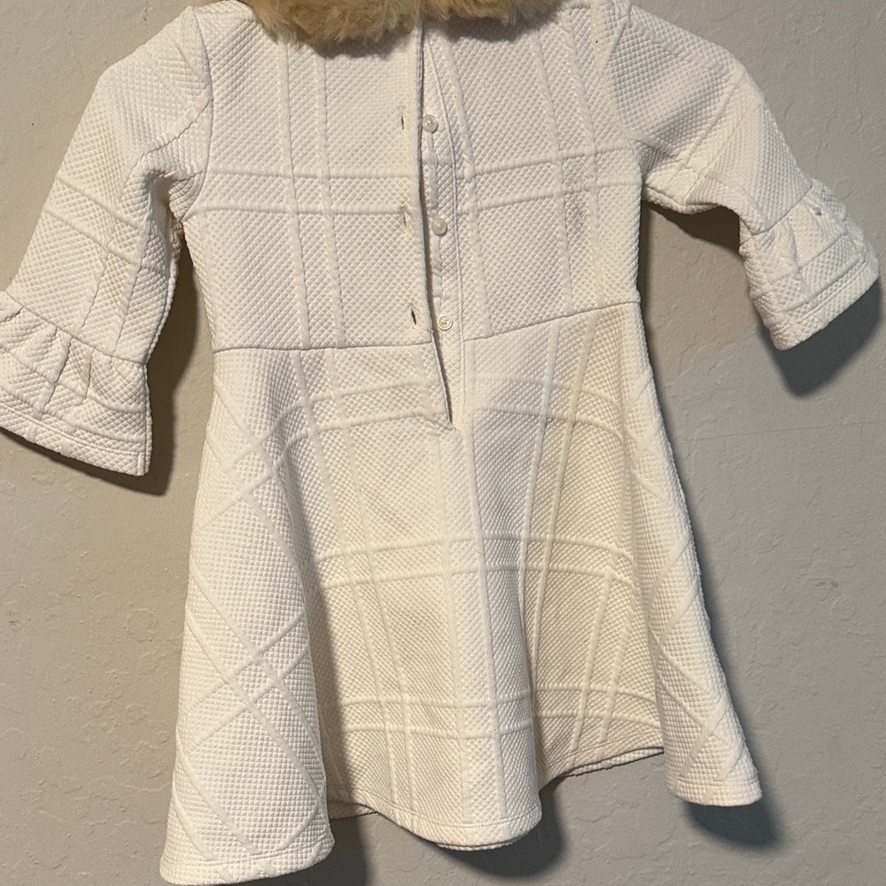 Janie and Jack Cream White Textured Dress with Faux Fur Collar size 4t - Picture 5 of 5
